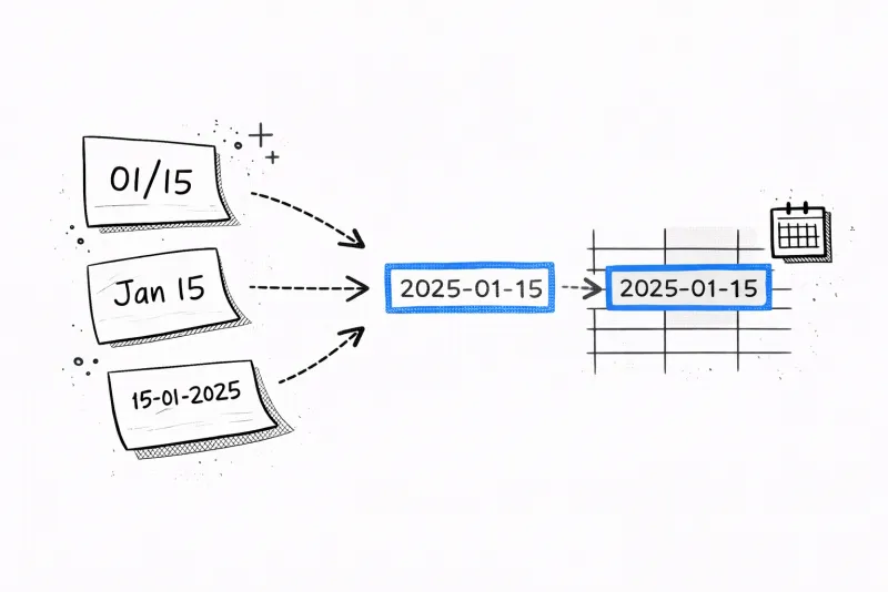 Various image formats with different date styles being normalized into Excel