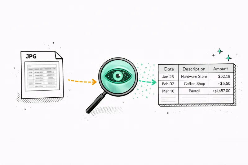 Phone photo of a document being read by OCR and converted to a structured table