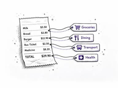 Receipt items tagged with spending categories