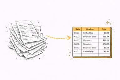 Multiple receipts consolidated into one spreadsheet